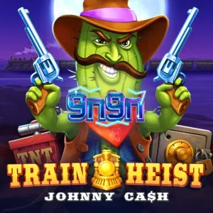 Tampilan visual slot Train Heist Johnny Cash dengan tema koboi dan grid 7x7